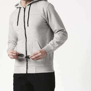 Trendy Solid <b>Zip</b>-<b>up</b> Hoodie <b>Men</b> 100% Cotton <b>Fleece</b> Fabric Digital Printing Embroidered Eco-friendly Breathable Warm Spring Season - Product Image 5