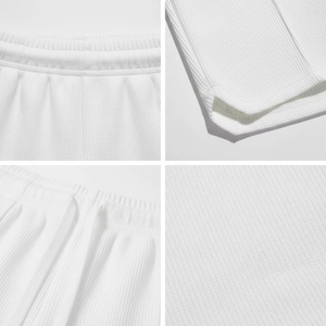Men's White Cotton Knitted <b>Shorts</b> Mid Waist Elastic Drawstring Casual Breathable Solid Color <b>Short</b> Length - Product Image 5
