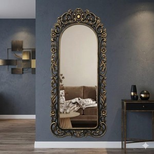 Espejo Decorativo Ovalado de Madera de Teca Hecho a Mano por Aqdus Saleem |   Diseño Barroco de Jaipur, Ecológico, Duradero y Ligero - Product Image 3