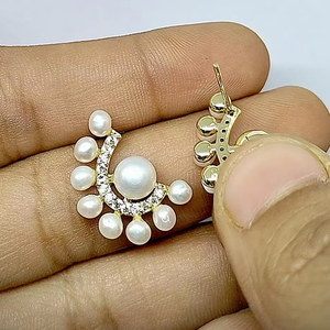 Pendientes de Perlas de Agua Dulce de Lujo, Diseño Redondo, Pendientes de Latón Chapados en Oro para Mujer, Joyería para Bodas y Fiestas - Product Image 3