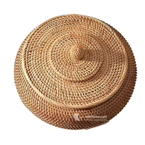 Panier de rangement rond en osier avec couvercle, panier en rotin tressé à la main pour la maison et la lessive (vente en gros) - Product Image 1