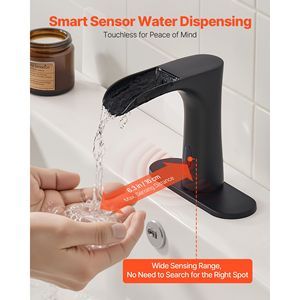 Rubinetto Moderno per Lavabo Bagno con Sensore di Movimento Senza Contatto, Design a Cascata e Copertura Foro - Product Image 2