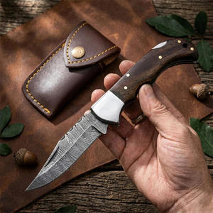 Couteau de chasse en acier Damas à pointe tombante avec manche en bois, lame droite de 0,6 mm d'épaisseur, lame tranchante, couteaux de poche Damas - Product Image 2