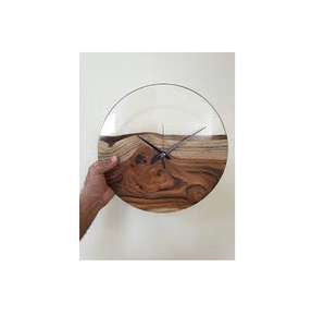Horloge murale ronde élégante en résine époxy et bois, finition polie, luxe moderne, idéale pour offrir en cadeau, décoration intérieure, pour restaurant ou hôtel. - Product Image 2