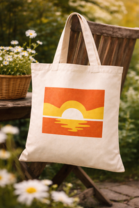 Eco Friendly Fashion Cotton Canvas Tote Bag with Sunset Print Three-Color Reusable Grocery Shopping Carry Bag - Product Image 2
