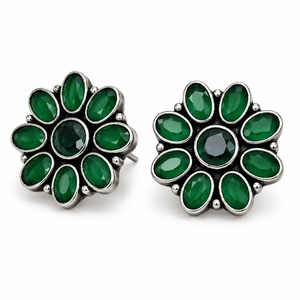 Hot Selling Trendy Brass Onyx Bezel Setting Antique <b>Silver</b> Plated Floral <b>Stud</b> <b>Earrings</b> | Wholesale Bulk Supply | Handmade Gift - Product Image 1