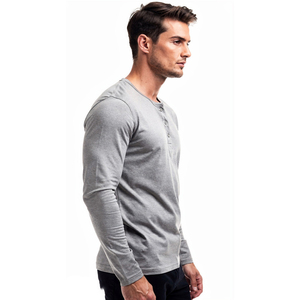 Men's Summer Henley T-Shirt Regular Fit Casual Wear Henley Tee Shirts Men 100% Cotton Long Sleeve Henley <b>TShirt</b> Men - Product Image 3