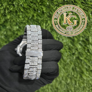 Reloj Hip Hop KG Square Cushion, Completamente Cubierto de Diamantes, Esfera de Acero Inoxidable - Product Image 2