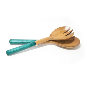ชุดช้อนส้อมไม้ทำมือเคลือบเงาสำหรับเสิร์ฟสลัด ขายดี ใช้ในครัว - Product Image 4