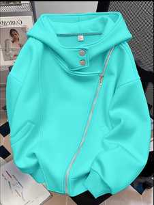 เสื้อฮู้ดดี้ขนแกะโอเวอร์ไซส์สำหรับผู้หญิง แจ็คเก็ตฤดูหนาวลำลอง ซิปเฉียง คุณภาพสูง รับผลิตแบบ OEM ODM เสื้อสเวตเชิ้ตแบบสั่งทำ เสื้อคลุม - Product Image 1