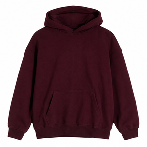 Sweat à capuche oversize pour homme en polaire polyester épais de qualité supérieure, couleur bordeaux, avec poche kangourou, imprimé numérique - Product Image 1