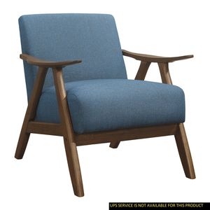 Poltrona Moderna 1 Pezzo per Soggiorno, Rivestimento in Tessuto Blu, Finitura Noce, Legno Massello di Gomma, Arredamento Casa, Seduta con Cuscino e Schienale - Product Image 1