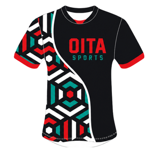 <b>Black</b> Red <b>White</b> Geometric Rugby Jersey Short Sleeve Crew Neck Custom Breathable Training Athletic Team Sportswear Performance - Product Image 1