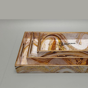 ชุดถาดเสิร์ฟลายเรขาคณิตสีดำและสีทอง 3 ชิ้น ทำจาก MDF และกระดาษ สำหรับตกแต่งบ้านและเสิร์ฟอาหาร - Product Image 6