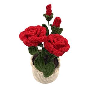 Rose Amigurumi Rouge Faite Main au Crochet en Fil Tricoté en Pot pour Décoration de Bureau et Maison, Cadeau Spécial Fleur pour Bureau - Product Image 2
