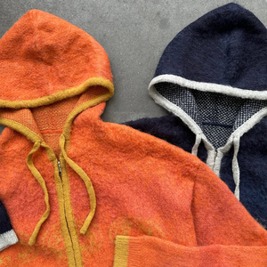 Custom OEM Fuzzy Mohair Zip Hoodie Oversized Boxy Fit Knitted <b>Cardigan</b> with Contrast Trim Streetwear <b>Men's</b> Knitted Sweater - Product Image 4