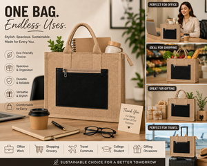 กระเป๋าโท้ทผ้ากระสอบสไตล์มินิมอล พร้อมช่องซิปด้านหน้า PU ขนาด 35x28x10 ซม. ปิดด้วยซิปด้านบน ใช้ได้ทุกวัน กระเป๋าถือสำหรับผู้หญิง - Product Image 3