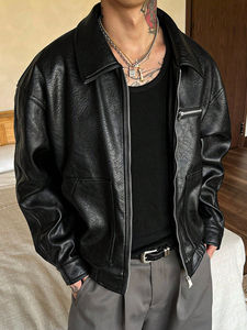 Chaqueta de cuero para hombre, estilo streetwear, con logotipo personalizado OEM, para invierno, transpirable, con cuello alto de lona, a la moda, precio mayorista económico. - Product Image 6