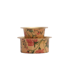 Juego de Tazas de Café Dabara de Latón Pintadas a Mano de Primera Calidad, Taza y Platillo de Café con Filtro del Sur de la India con Motivo Floral Esmaltado - Product Image 4