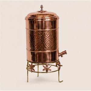 Distributeur d'eau en cuivre pur avec support et robinet, réservoir d'eau ayurvédique martelé artisanal pour la maison et le bureau, pot de stockage d'eau - Product Image 3