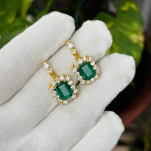 Pendientes de Esmeralda Auténtica, Piedra de Nacimiento de Mayo, Joyería Nupcial, Latón Chapado en Oro de 14K, Certificado IGI, Regalo Elegante para Mujer - Product Image 1