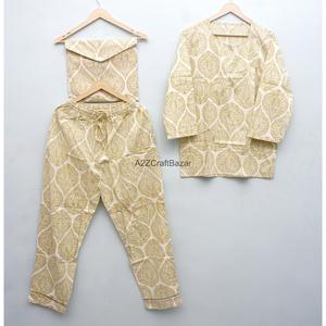 Conjuntos de pijamas hechos a mano de 2 piezas para mujer, 100% algodón, pijama de manga larga con pantalones, ropa de casa, ropa de dormir de satén para mujer - Product Image 3