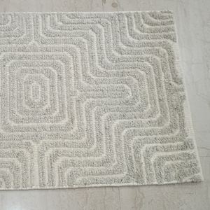 Tapis en laine noué à la main de couleur ivoire géométrique - Product Image 4