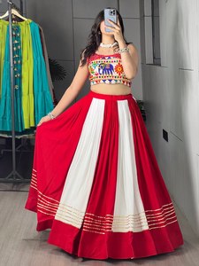 Indian Traditional Embossed Gota Patti Pure Rayon Cotton Slim Fit Floor-Length Navratri Lehenga Choli <b>Set</b> for Women - Product Image 6