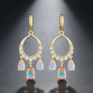 Classique 925 boucles d'oreilles en argent Sterling femmes plaqué or arc-en-ciel pierre précieuse avec perle blanche naturelle bijoux de mariage cadeau - Product Image 4