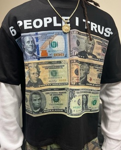 เสื้อยืดแขนยาวทรงโอเวอร์ไซส์ลายวาฟเฟิลสำหรับผู้ชาย พิมพ์ลาย คอตตอนสองชั้น ไหล่ตก - Product Image 2