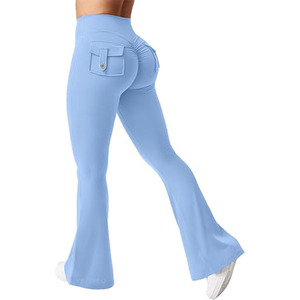 Women's Solid High Rise Flare Yoga <b>Leggings</b> Bootcut Workout Pants with Stylish Back <b>Pocket</b> and Seamless Design - Product Image 1