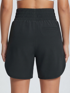 Shorts de sport pour femmes à taille haute élastique avec poches, respirants, en tissu tricoté extensible, pour l'entraînement, le yoga, la course à pied et la remise en forme - Product Image 2