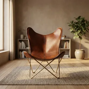 Vintage Leather Butterfly <b>Chair</b> Handmade Accent Lounge <b>Chair</b> Metal Legs Living Room Hotel Furniture - Product Image 2
