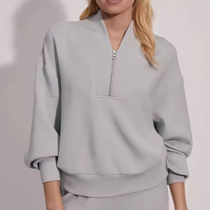New Fashion Women's Half <b>Zipper</b> Crew Neck Vintage 100% Cotton Breathable Quick Dry Embroidery Sweatshirt Long Sleeve Hoodie - Product Image 5