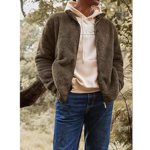 Winter Soft <b>Sherpa</b> Zip Polar <b>Fleece</b> Stand Collar Front Logo Loose Casual Street Wear Custom Logo for <b>Men</b> - Product Image 3