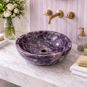 Lavabo de salle de bain ovale de luxe en marbre améthyste violet personnalisé, en cristal de quartz, pour hôtels modernes et intérieurs design - Product Image 1