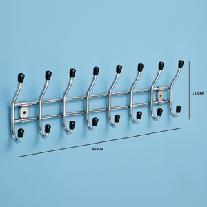 Promixo Modern Stainless Steel 8 Hook Wall Mounted Rack Single Tier Rust Resistant Clothing Organizer for Bathroom Towel <b>Coat</b> - Product Image 2