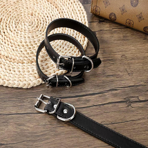 Easy to Clean Classic Retro Style Adjustable Buckle <b>Dog</b> Leather Collars Top Fashion Elegant Plain Blank Leather Made Collar - Product Image 5