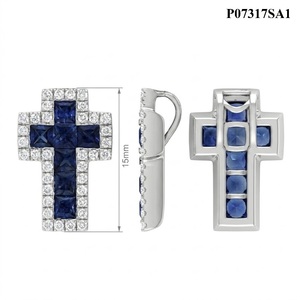 Quick Delivery Jewelry Special Design High End White Gold Princess Cut Natural Sapphire Classic Cross Pendant Unisex Gift - Product Image 6