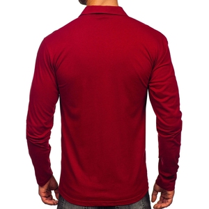 Camiseta Polo de Manga Larga para Hombre, Tejido Sólido, Corte Regular, Estilo Casual, Color Rojo - Product Image 4