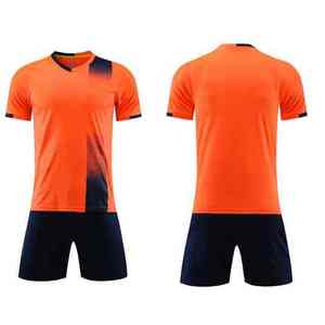 Ensemble de maillots de football pour hommes, col en V, manches courtes, dégradé orange marine, respirant, coupe athlétique, toutes saisons, 100% polyester - Product Image 1