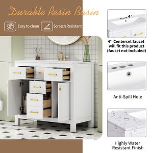 Mobile Bagno Moderno da 36 Pollici Autoportante con 4 Cassetti, 2 Armadietti e Lavabo in Ceramica - Set Completo per Stoccaggio e Organizzazione - Product Image 6