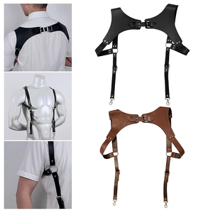 สายรัดหนังวีแกนแบบปรับได้พร้อมหัวเข็มขัดและคลิปหนีบ สไตล์พังก์ร็อก เหมาะสำหรับการสวมใส่แบบเลเยอร์  เข็มขัดหนังสีดำ  อุปกรณ์เสริมหนังสีดำ - Product Image 6