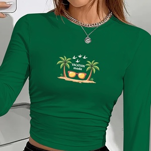 palm VACATION mode <b>tropical</b> theme women's fashion long sleeve <b>shirt</b> - Product Image 2