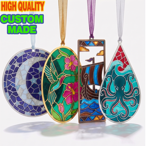 Decorazione Natalizia Personalizzata in Metallo e Vetro Colorato, Ornamento Albero della Vita, Fenice, da Appendere per Finestre e Giardini, Idea Regalo - Product Image 1