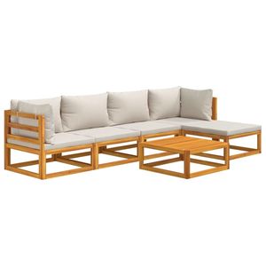 Ensemble de salon de jardin avec coussins gris clair, couleur bois naturel, mobilier d'extérieur haut de gamme - Product Image 3