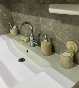 Stone Era Luxury Hot Selling Best Quality Beige Marble <b>Bathroom</b> <b>Accessories</b> <b>Set</b> Stainless Steel Pump for Home Restaurant - Product Image 2