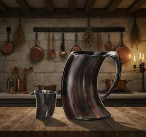 Tazas rústicas de cuerno diseñadas para bares caseros que ofrecen experiencias de bebida únicas para los huéspedes, estilo vikingo tradicional. - Product Image 3