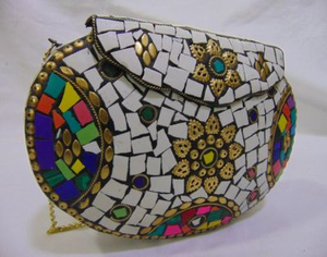 Bolsos de Mosaico con Forma de Dama en Metal Plateado FAIZA CRAFT Hechos a Medida, Flores de Perlas, Dos Correas Abiertas, Diseños Surtidos para el Hogar - Product Image 4