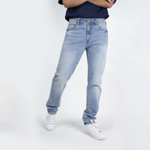 Pantalones Vaqueros de Moda para Hombre, Corte Slim Fit, Lavado Claro, Elásticos, de Algodón Suave, Estilo Vintage, Casuales, Azules, para Uso Diario - Product Image 4
